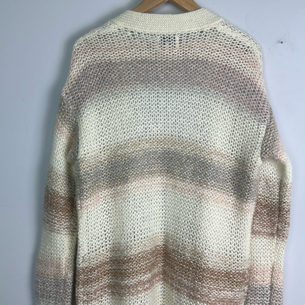 Anthropologie Numph Loraina Metallic Striped Cardigan Long Sweater SM Wool Blend - Picture 13 of 16
